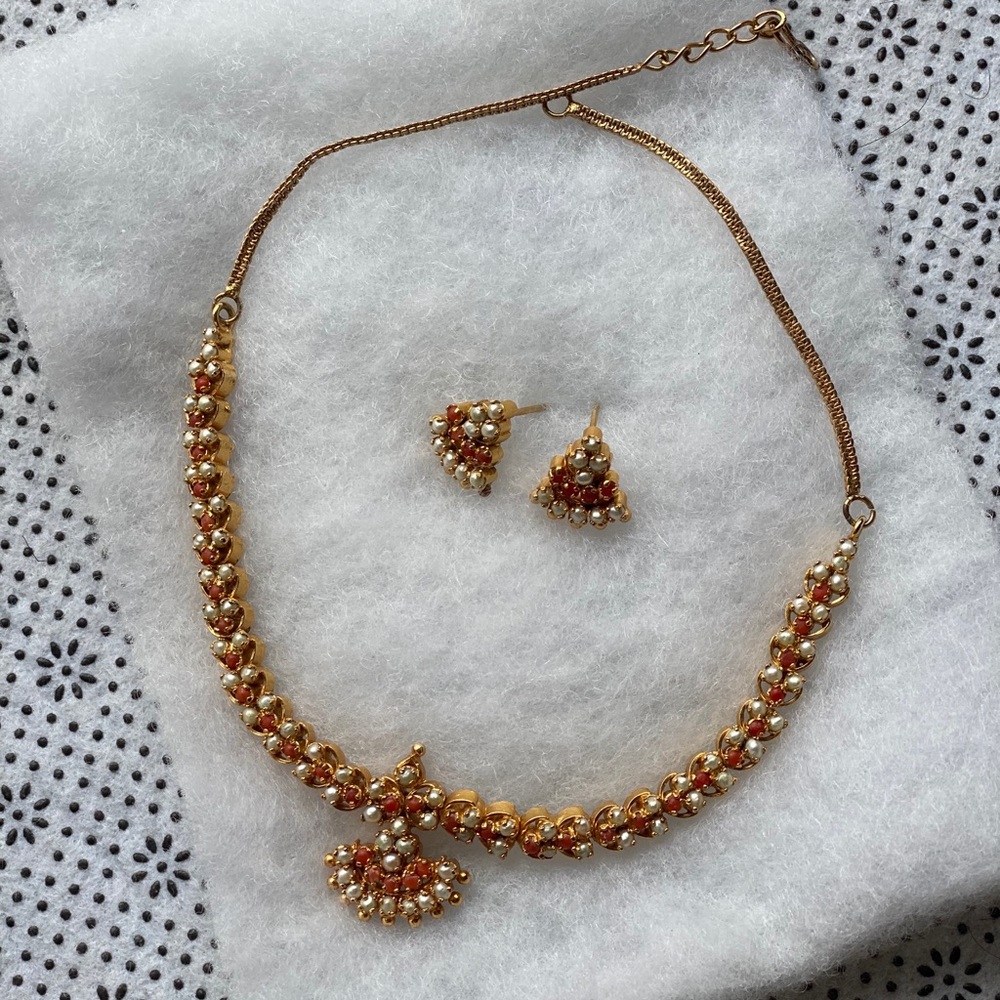 real pearl gold plated earrings & necklace set